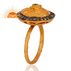 Anillo de cóctel de diseñador texturizado chapado en oro de 22K de Plata de Ley 925 hecho a mano, fabricante de joyas, Colección clásica - Product Image 2