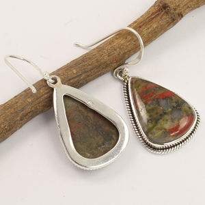 Pendientes colgantes, regalo de joyería para mujer, superventas, Unakite Natural, corte de pera, piedra preciosa, ajuste de bisel de plata de ley 925 - Product Image 2
