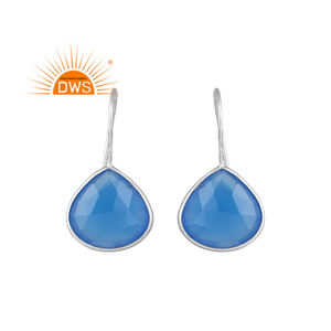 Boucles d'oreilles pendantes en pierre de calcédoine bleue naturelle, pierre précieuse, argent Sterling 925, vente en gros - Product Image 1