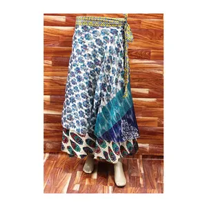 Pakaian India bergaya trendi rok dicetak Sari sutra daur ulang rok bungkus ajaib dengan sabuk tersedia dalam warna yang indah