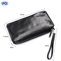 Tas Tangan Pria Lembut Kulit Retro Panjang Dompet Pria Lapisan Pertama Kulit Ponsel Kulit Clutch Bag