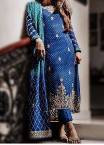 STYLISH LONG <b>TOP</b> PANT DRESS EMBELLISH EMBROIDERY WITH CRYSTAL GLASS BEADS,DABKA,WORK for Party-WEAR/WEDDING@ 2022 - Product Image 2