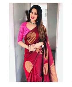 Saris en soie et coton Banarasi pour occasions spéciales, tenue de soirée, mariage, ethnique - Product Image 3