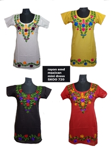 ชุดเดรสเสื้อยืดสไตล์อินเดียสไตล์โบโฮสำหรับผู้หญิง,ชุดเดรสผ้าคอตตอนเม็กซิกันปักลายดอกไม้สีดำสำหรับสุภาพสตรี - Product Image 2