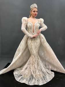 Robe de mariée longue et élégante en mousseline, Satin, Tulle, tenue de soirée, de luxe, de haute qualité, nouveau, - Product Image 5