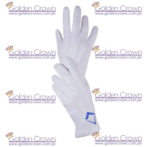 Masonic White Cotton Gloves With Blue Embroidered Square & Compass Emblem| Masonic Parade Gloves Supplier - Product Image 6