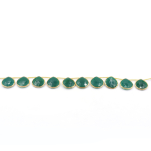 Onyx vert 19 À 21 MM En Forme de Coeur en Argent Lunette Plaqué Or Haut Côté Percé 10 Perles Brin - Product Image 2