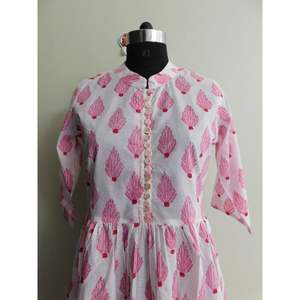 Kurtis en coton à fleurs doubles pour femmes, tuniques imprimées au sol faites à la main pour robes décontractées de printemps - Product Image 3