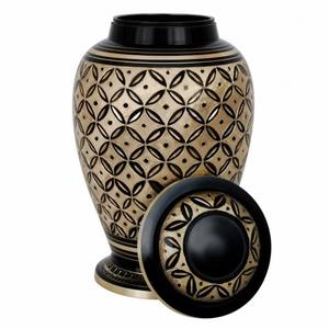 Urna de Metal antigua grabada para cenizas, urna de cremación para adultos, estilo americano/europeo, oro y azul, venta al por mayor - Product Image 6