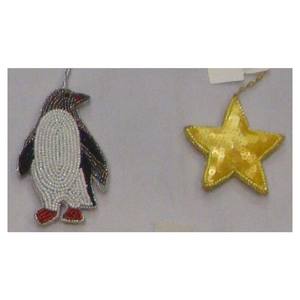 Christmas Hanging Ornament Penguin & Star Shape With Sequence Work - Product Image 1