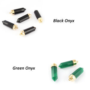 Componentes de moda, corte facetado, forma de lápiz de ónix negro, Conector de joyería, conectores colgantes de fianza individuales chapados en oro de 18K - Product Image 3