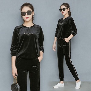 Now Trending Women's Half Zip Loose Casual Blank Hooded Track Suit Pullover Hoodie Survetement Velour Plain Velvet Sweat Suit - Product Image 2