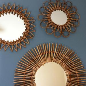 Hanging Round <b>Wall</b> <b>Mirror</b> in <b>Bathroom</b> & Bedroom - Solid Bamboo Frame & Adjustable Leather Strap - Product Image 6