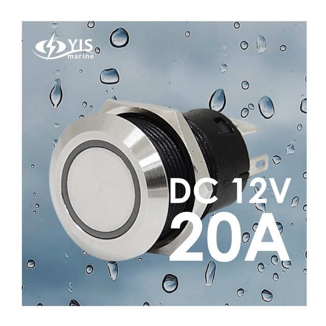 YIS Marine DC 20A 19mm Metal Led Push Button Switch Anti Vandal Stainless Steel Waterproof Illuminated Pushbutton Switches