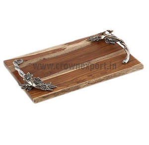Plato de servicio ovalado, bandeja de diseño personalizado de alta calidad, placa de cargador de madera de aluminio y mango, bandeja de almacenamiento de madera - Product Image 5