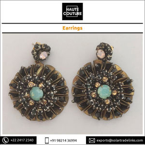 Personalización disponible para pendientes de mujer de tamaño pequeño hechos a mano, ropa informal, forma circular redonda con bolsillos de metal y piedras - Product Image 2