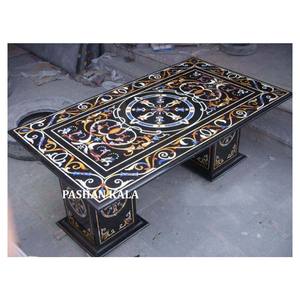 Haut de Table exquis en marbre noir, incrustation exquise faite à la main - Product Image 1