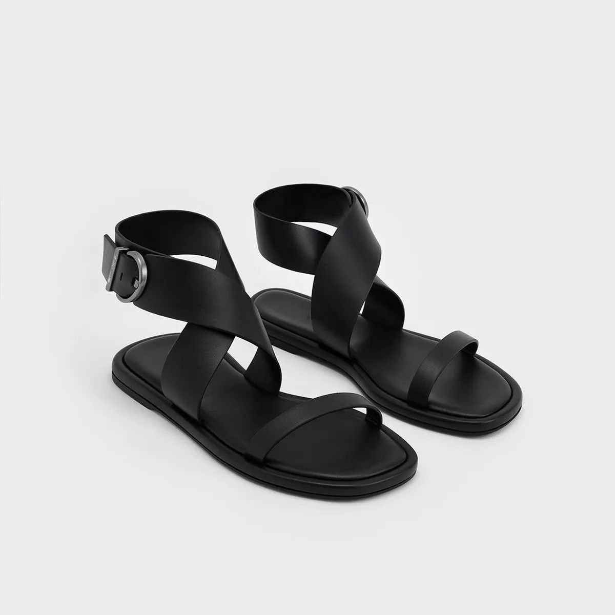 NEW Ladies flat sandals beautiful black color open toe buckle strap women flat ankle strap sandals ( shoes beautiful sandals )