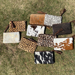 Nuevo pelo hecho a mano Real en la piel con estampado de animales, bolsa de borlas de cuero, tarjeteros ATM de cuero de piel personalizados únicos, carteras - Product Image 3