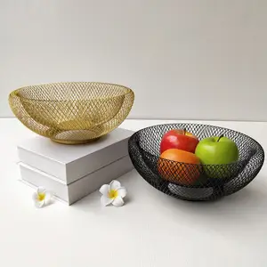 Panier à fruits en fer cuisine, affichage vente en gros de 10 pièces, bol de cuisine en métal à 2 fils doré