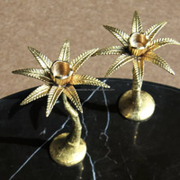 Portavelas con Forma de Palmera Pequeña, Acabado Dorado, Acero Inoxidable Ecológico, para Bodas y Decoración Navideña, Gran Venta