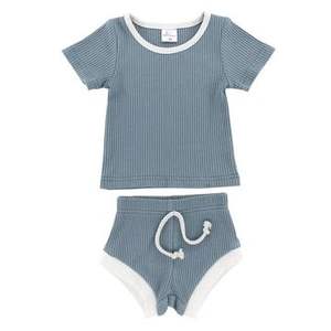Conjunto de pijama de punto acanalado de algodón orgánico 100% para bebés, niños y niñas, camiseta de manga corta de verano, pantalones cortos, ropa infantil sostenible - Product Image 1