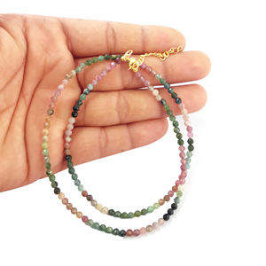 Collier de perles rondes facettées en tourmaline multicolore - Product Image 2