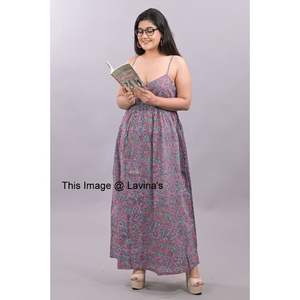 Top de Fiesta de Verano para Mujer, Estampado a Mano Indio, 100% Algodón, Largo hasta el Suelo, Holgado, Floral, Estilo Bohemio, Formal, Lavable, Tejido Natural - Product Image 1