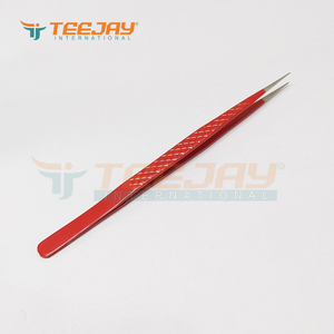แหนบต่อขนตา TEEJAY รุ่น Professional สีแดงเคลือบผง ขนาด 12 ซม. แบบตรงเพรียวบาง จับถนัดมือ ด้ามเพชร รับสกรีนโลโก้ - Product Image 6