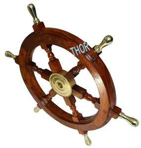 Collectible 12\" Brown Brass Handled Wooden Ship Wheel Round Model <b>Wall</b> Hanging Craft for Pirate's Home Decor Gift Idea - Product Image 5