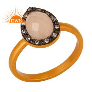 Gema Natural de Calcedonia rosa, anillo de cóctel de Plata de Ley 925, buena apariencia, regalo, joyería chapada en oro de 18k, fabricante - Product Image 1