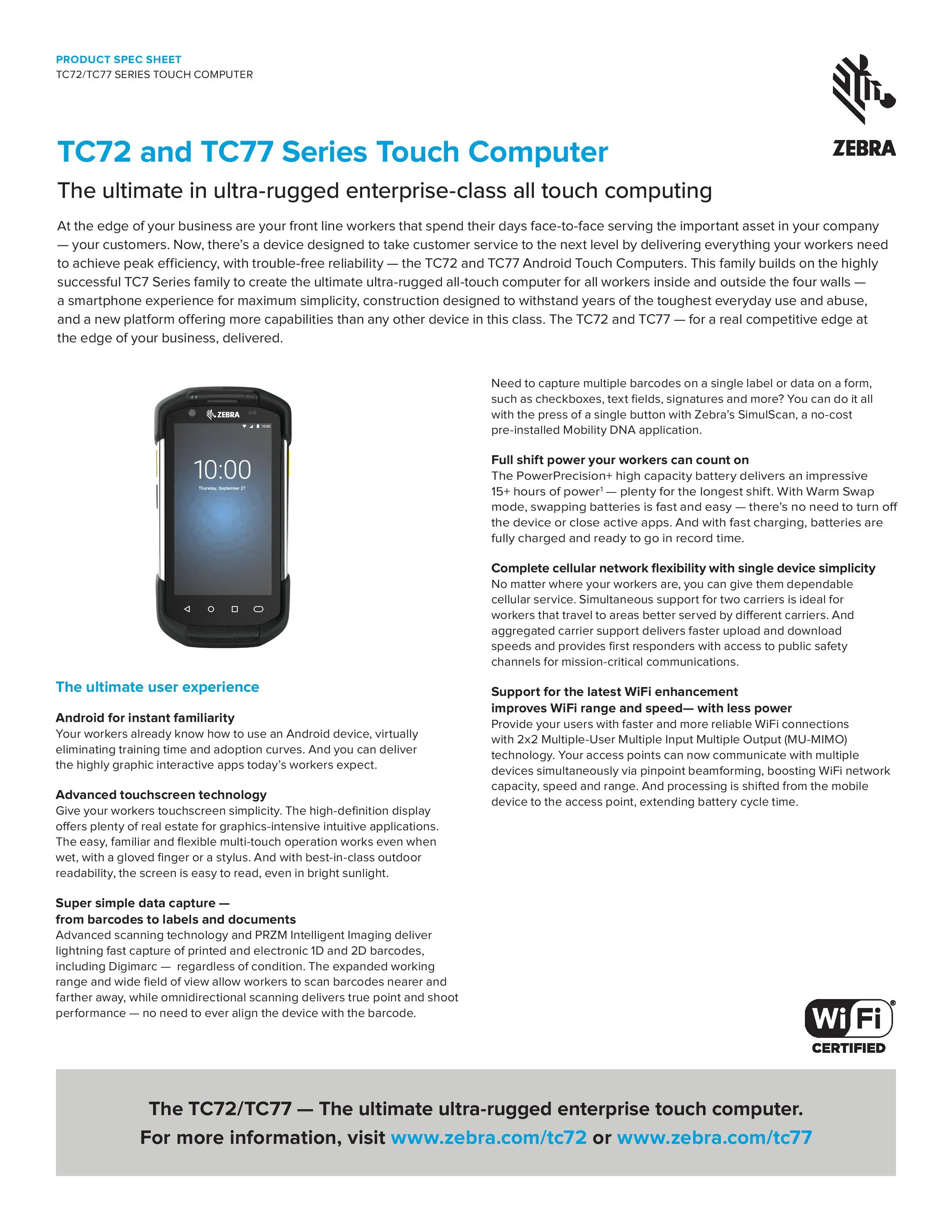 TC72  ROBUST, VERSATILE MOBILE TOUCH COMPUTER