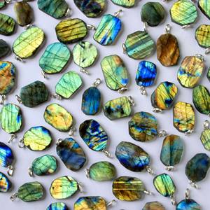 Pendentif Multi-Labradorite 22ct Plaqué Or Jaune Vierge Marie Image Quartz Naturel Cristal Tranche Point de Guérison Pendentif-Bulk - Product Image 2