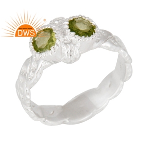 <b>Peridot</b> Gemstone <b>Ring</b> For Women Wholesale Fine Silver Jewelry Hammered Designer 925 Sterling Silver Jewelry - Product Image 1