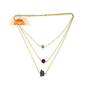 Rough <b>Peridot</b> Ruby Tanzanite Gemstone <b>Necklace</b> Wholesale Gold Plated 925 Silver Chain <b>Necklace</b> Jewelry Manufacturer - Product Image 1