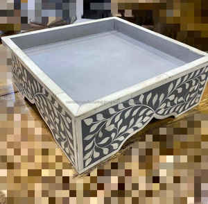 แท่นวางเค้กทำด้วยมือทำจากยางเรซินอินเดียกับแม่มุกฝังกระดูกสีสันสดใสจานใส่ขนมหวานสำหรับช็อคโกแลตและเค้ก - Product Image 4