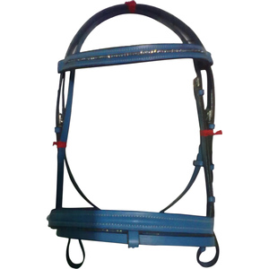 บังเหียนหนังสีฟ้าแวววาวพร้อมบังเหียนเงินดอลลาร์9ขนาด - Product Image 2