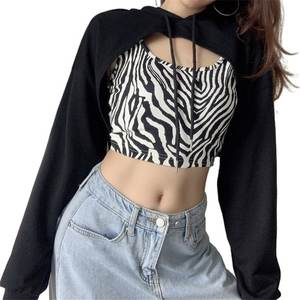 Sweat à capuche décontracté à manches longues, costume court Sexy à col rond, coupe ajustée sur le devant, pour femmes - Product Image 4