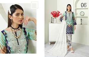 Costumes en coton pour femmes de haute qualité brodés pakistanais Shalwar Kameez tissu de robe de pelouse de qualité d'exportation - Product Image 3
