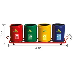 Hotel Recycling bin Set Electrostatic Painted 4 compartment bucket for Paper Plastic Glass Metal Recycle Bin Set Turkish Product