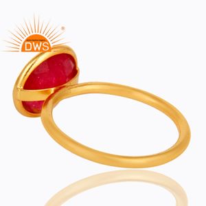 Anillo de plata de primera ley y Aventurina para mujer, sortija, plata esterlina 925, oro amarillo de 18 quilates, Gema redonda, Color Rojo - Product Image 3