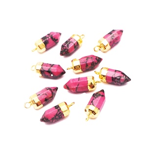 Gold Plated Synthetic Rhodonite Pencil Shape Gemstone <b>Charm</b> for DIY Necklaces <b>Bracelets</b> & Jewelry Making Findings in Bulk Supply - Product Image 2