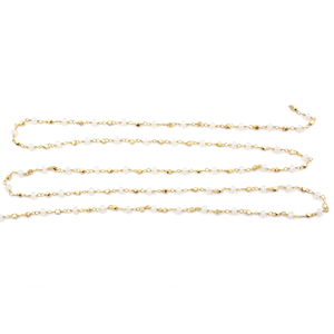 Opalite 3 To 4 MM Faceted Rondelle Shape Brass 18K Gold Plated Rosary Wire <b>Wrapped</b> Chain Sold by Foot - Product Image 5