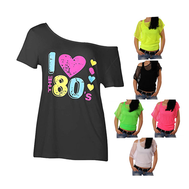 I Love The 80's топы с открытыми плечами Диско 80s костюмы