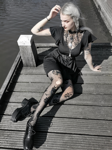 OEM Retro manga corta Flutter Patchwork cuello A-Line verano Vintage vestidos de <span class=keywords><strong>encaje</strong></span> de las señoras - Product Image 4