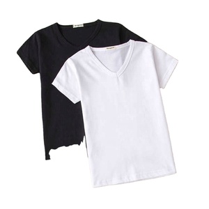 Ropa de verano para bebé, Camiseta de algodón para niña y niño, Top de manga corta con cuello de pico, camisetas en blanco, negro y blanco - Product Image 1