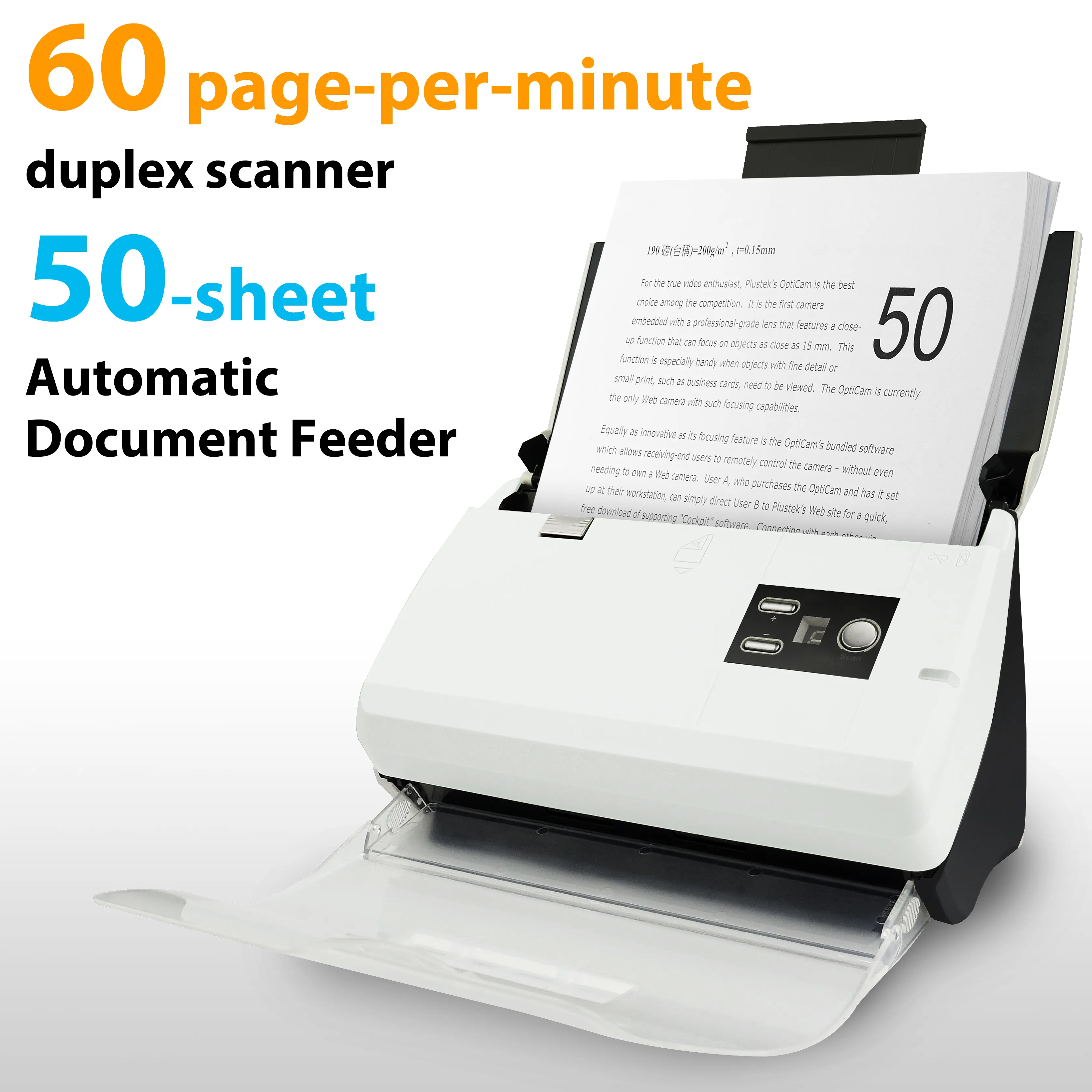Plustek PS30D plus Duplex Document Scanner-Chargeur automatique de documents et fonction PDF consultable par Abbyy OCR. pour Mac/Windows