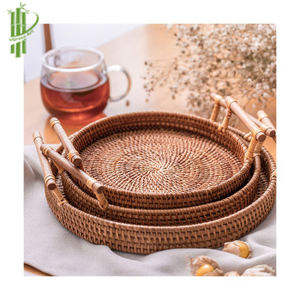 Plateau de service en rotin fait à la main, artisanat écologique, rangement du décor, plateau en rotin pour fruits, vente en gros, 12 pièces - Product Image 5