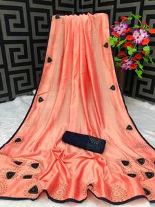 Ropa de fiesta de seda sarees indio último diseñador ropa de mujer sari con blusa Japón satén crape seda telas suaves Impresión digital Sari prenda - Product Image 3