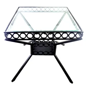 Atacado Bulk Mobiliário Ao Ar Livre Matt Black Glass Ferro Quadrado Mesa De Jardim Mesa De Café Para O Interior Ao Ar Livre Handmade Em Massa